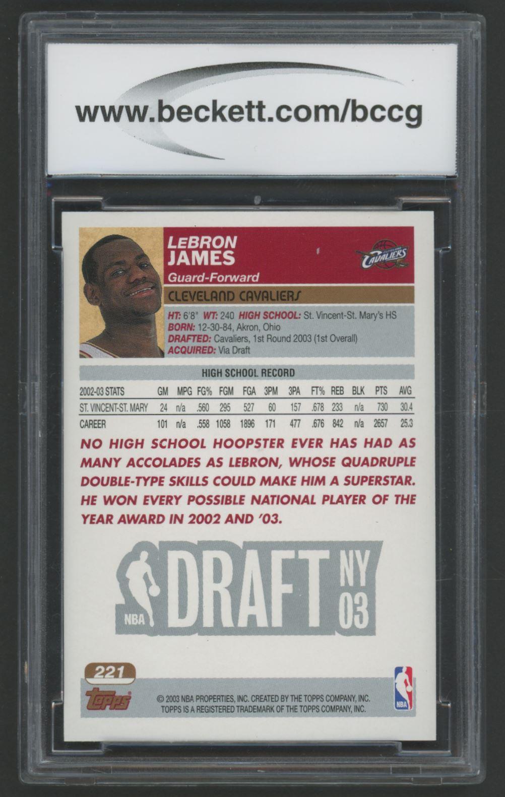 LeBron James 2003-04 Topps #221 RC (BCCG 10) at PristineAuction.com LeBron James 2003-04 Topps #221 RC (BCCG 10) at PristineAuction.com