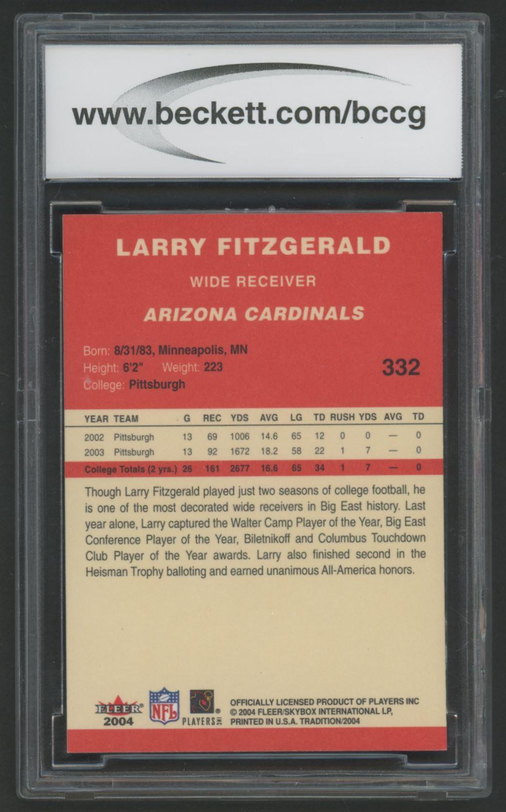 Larry Fitzgerald 2004 Fleer Tradition #332 RC (BCCG 10) at PristineAuction.com Larry Fitzgerald 2004 Fleer Tradition #332 RC (BCCG 10) at PristineAuction.com