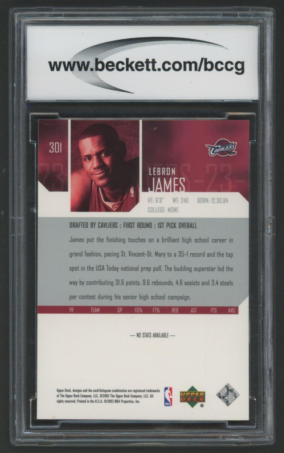 LeBron James 2003-04 Upper Deck #301 (BCCG 10) at PristineAuction.com LeBron James 2003-04 Upper Deck #301 (BCCG 10) at PristineAuction.com