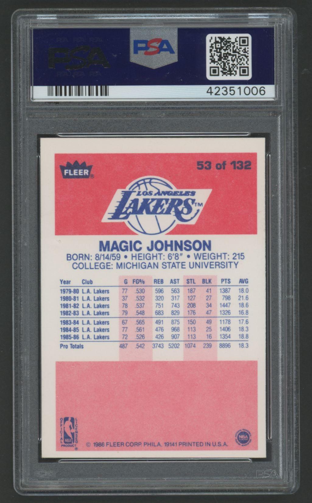 Magic Johnson Signed 1986-87 Fleer #53 (PSA | Autograph Graded 10) at PristineAuction.com Magic Johnson Signed 1986-87 Fleer #53 (PSA | Autograph Graded 10) at PristineAuction.com