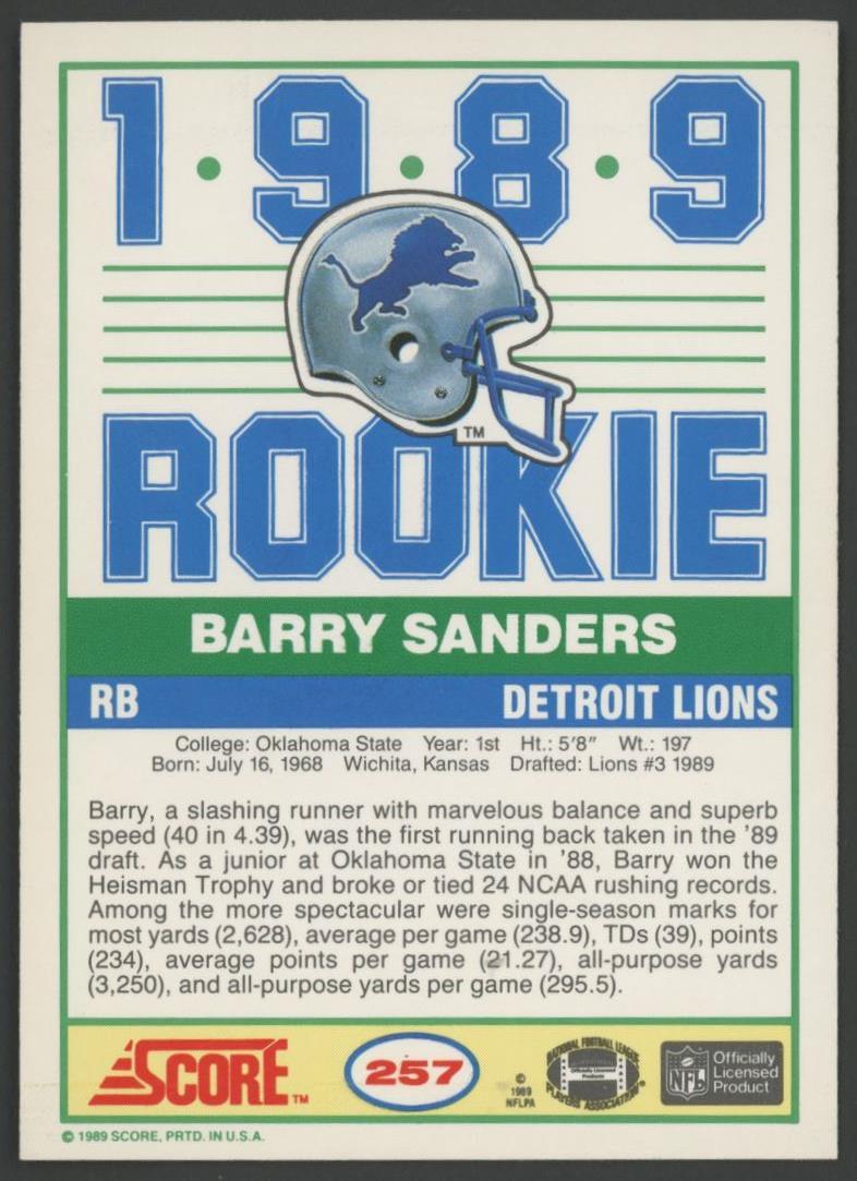 Barry Sanders 1989 Score #257 RC at PristineAuction.com Barry Sanders 1989 Score #257 RC at PristineAuction.com