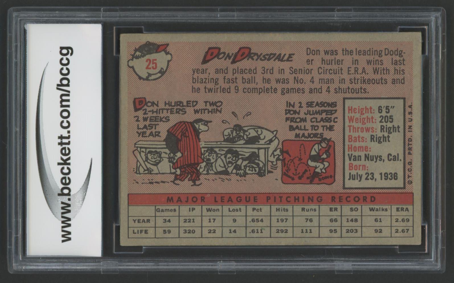 Don Drysdale 1958 Topps #25 (BCCG 8) at PristineAuction.com Don Drysdale 1958 Topps #25 (BCCG 8) at PristineAuction.com