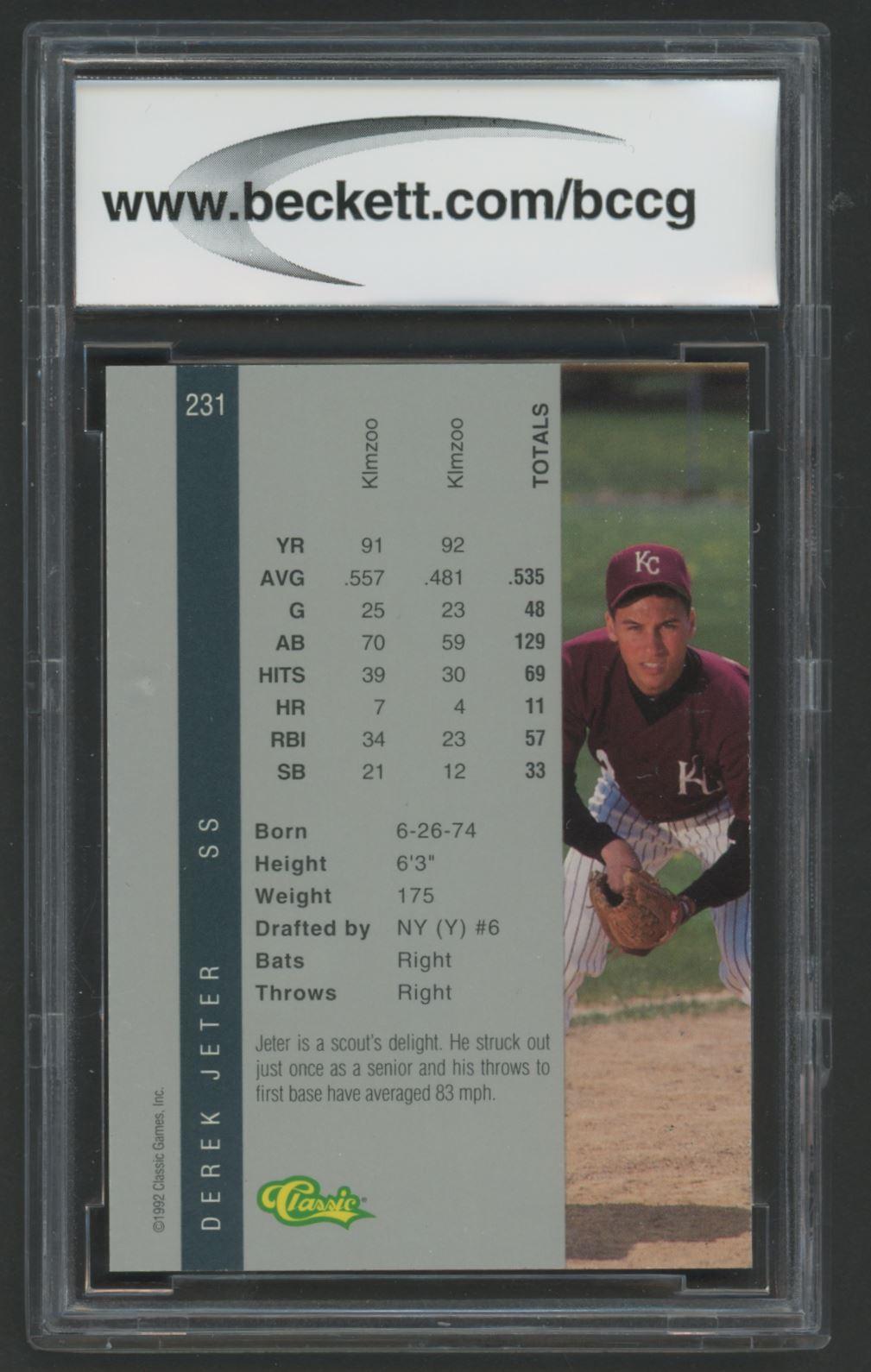 Derek Jeter 1992 Classic Four Sport Gold #231 (BCCG 9) at PristineAuction.com Derek Jeter 1992 Classic Four Sport Gold #231 (BCCG 9) at PristineAuction.com