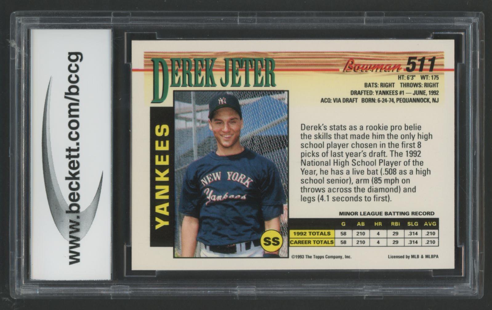 Derek Jeter 1993 Bowman #511 RC (BCCG 9) at PristineAuction.com Derek Jeter 1993 Bowman #511 RC (BCCG 9) at PristineAuction.com