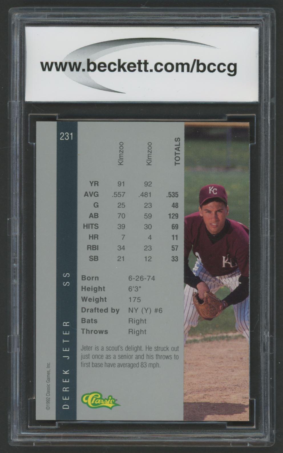 Derek Jeter 1992 Classic Four Sport #231 (BCCG 10) at PristineAuction.com Derek Jeter 1992 Classic Four Sport #231 (BCCG 10) at PristineAuction.com