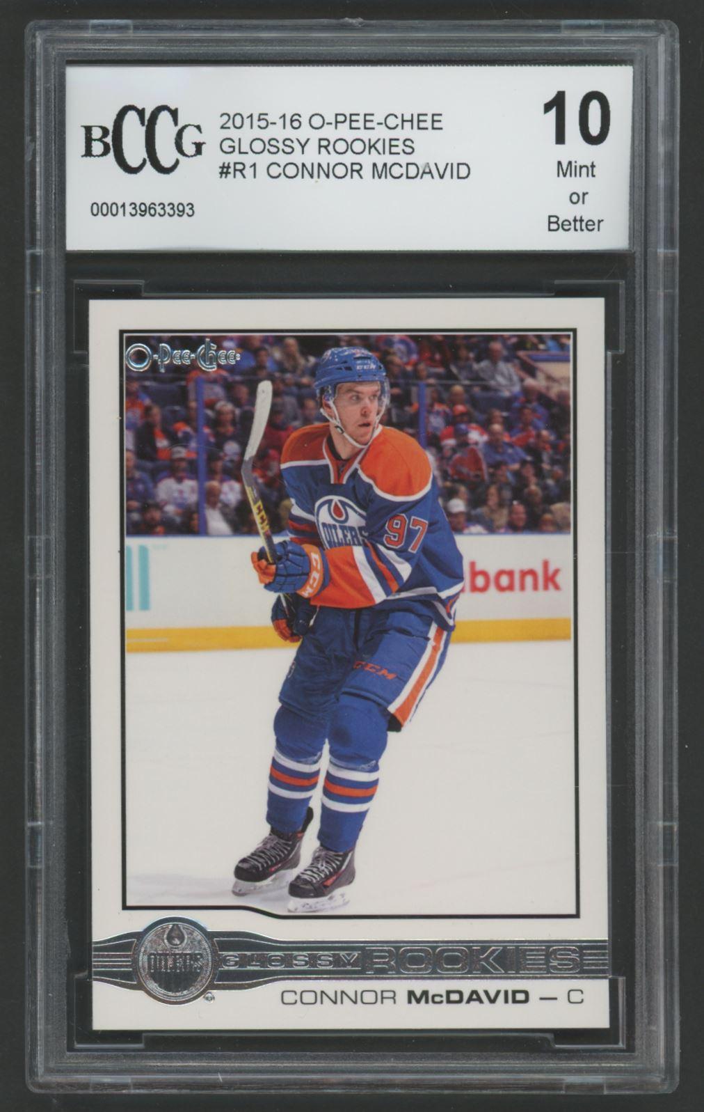 Connor McDavid 2015-16 O-Pee-Chee Glossy Rookies #R1 (BCCG 10) at PristineAuction.com Connor McDavid 2015-16 O-Pee-Chee Glossy Rookies #R1 (BCCG 10) at PristineAuction.com