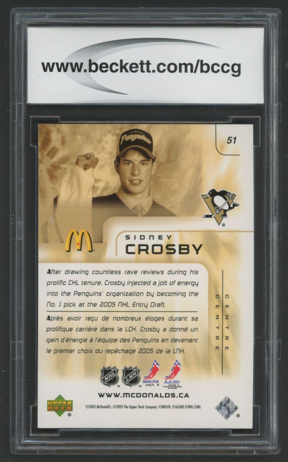 Sidney Crosby 2005-06 Upper Deck McDonald's #51 (BCCG 10) at PristineAuction.com Sidney Crosby 2005-06 Upper Deck McDonald's #51 (BCCG 10) at PristineAuction.com