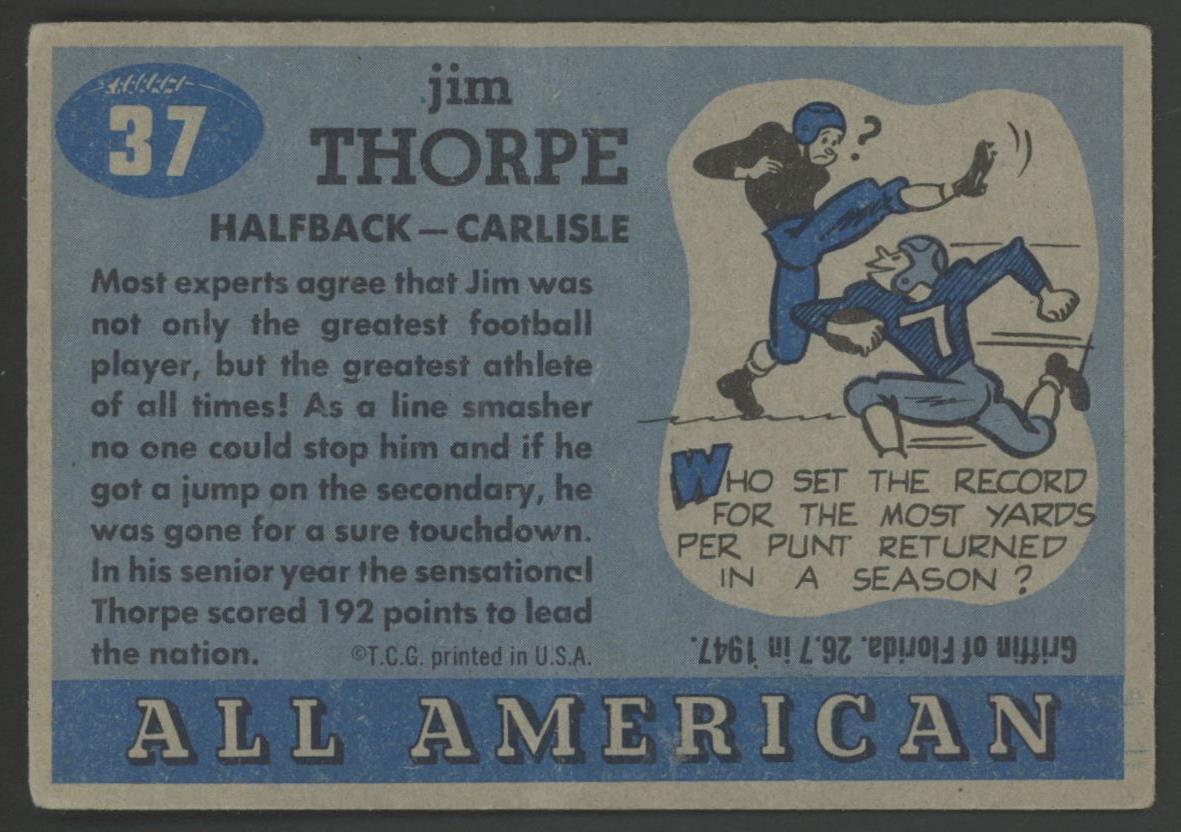 Jim Thorpe 1955 Topps All American #37 RC at PristineAuction.com Jim Thorpe 1955 Topps All American #37 RC at PristineAuction.com
