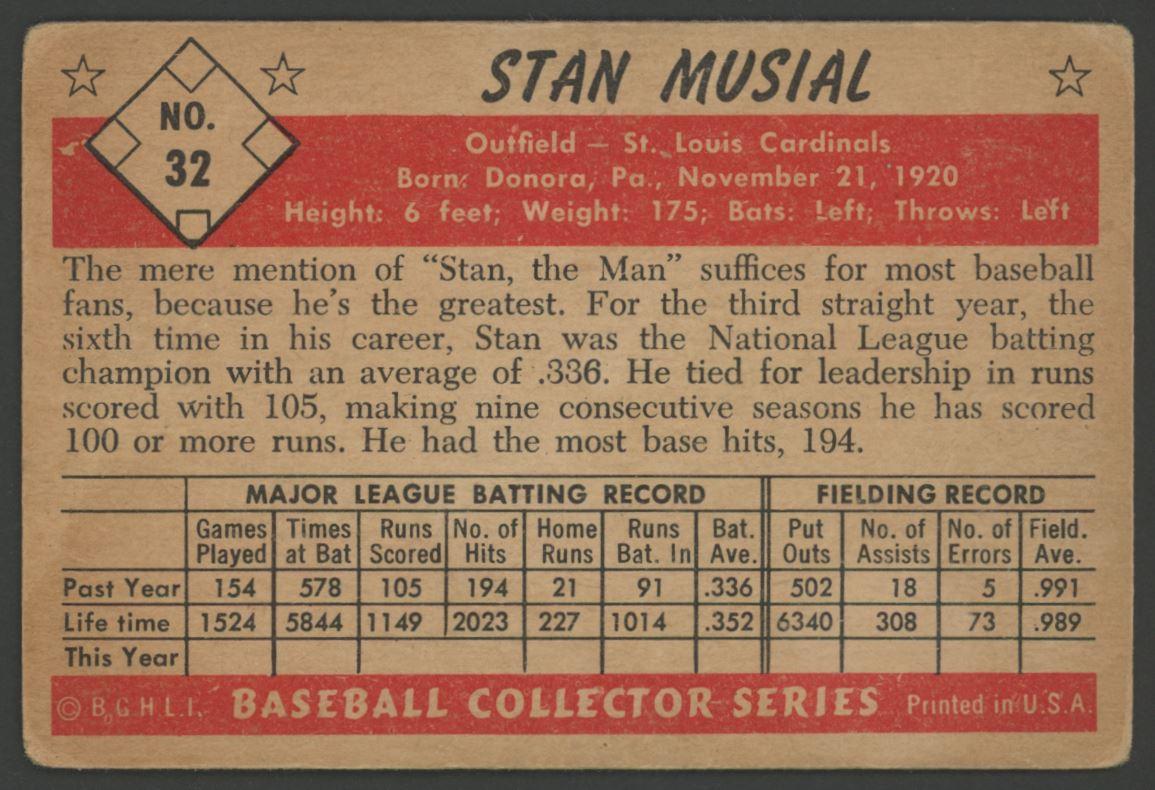 Stan Musial 1953 Bowman #32 at PristineAuction.com Stan Musial 1953 Bowman #32 at PristineAuction.com