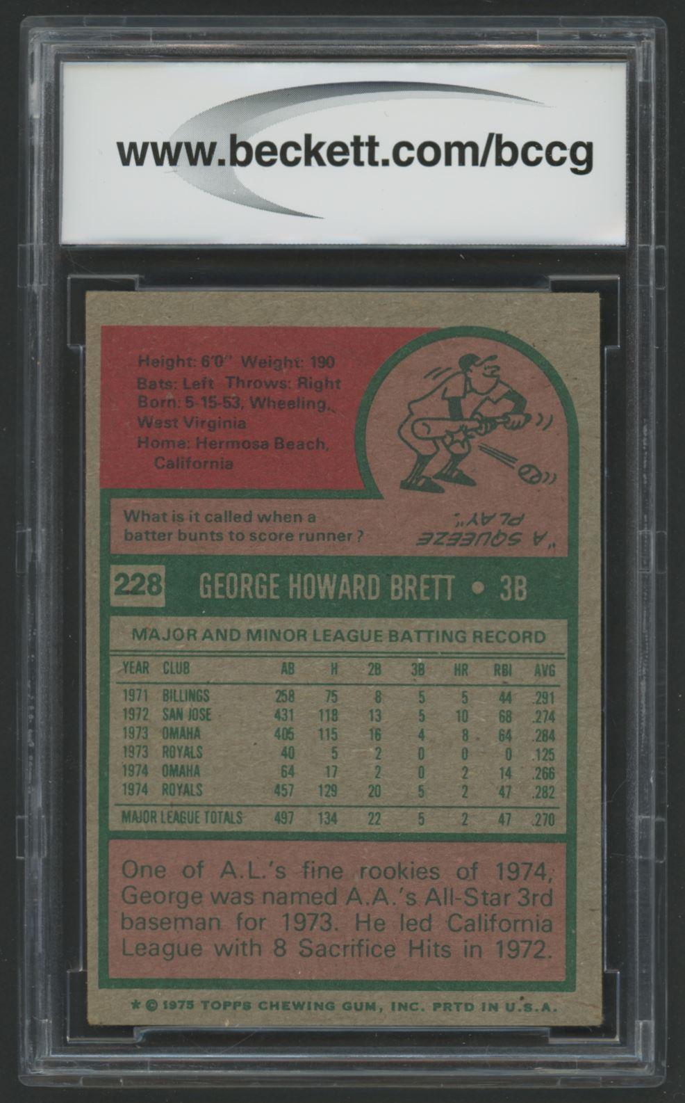 George Brett 1975 Topps #228 RC (BCCG 7) at PristineAuction.com George Brett 1975 Topps #228 RC (BCCG 7) at PristineAuction.com