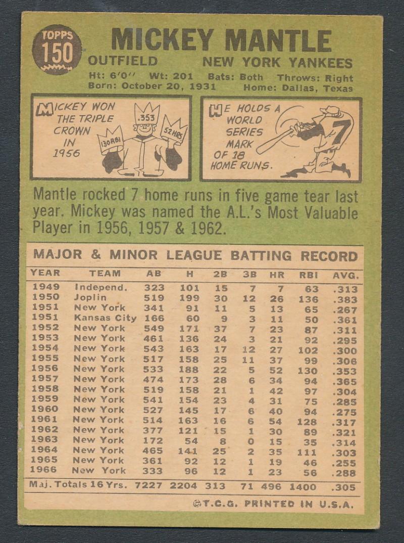 Mickey Mantle 1967 Topps #150 at PristineAuction.com Mickey Mantle 1967 Topps #150 at PristineAuction.com