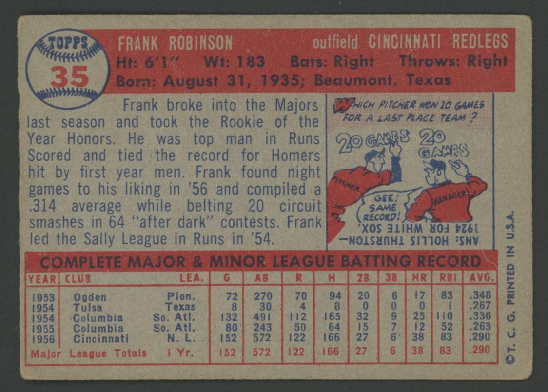 Frank Robinson 1957 Topps #35 RC at PristineAuction.com Frank Robinson 1957 Topps #35 RC at PristineAuction.com