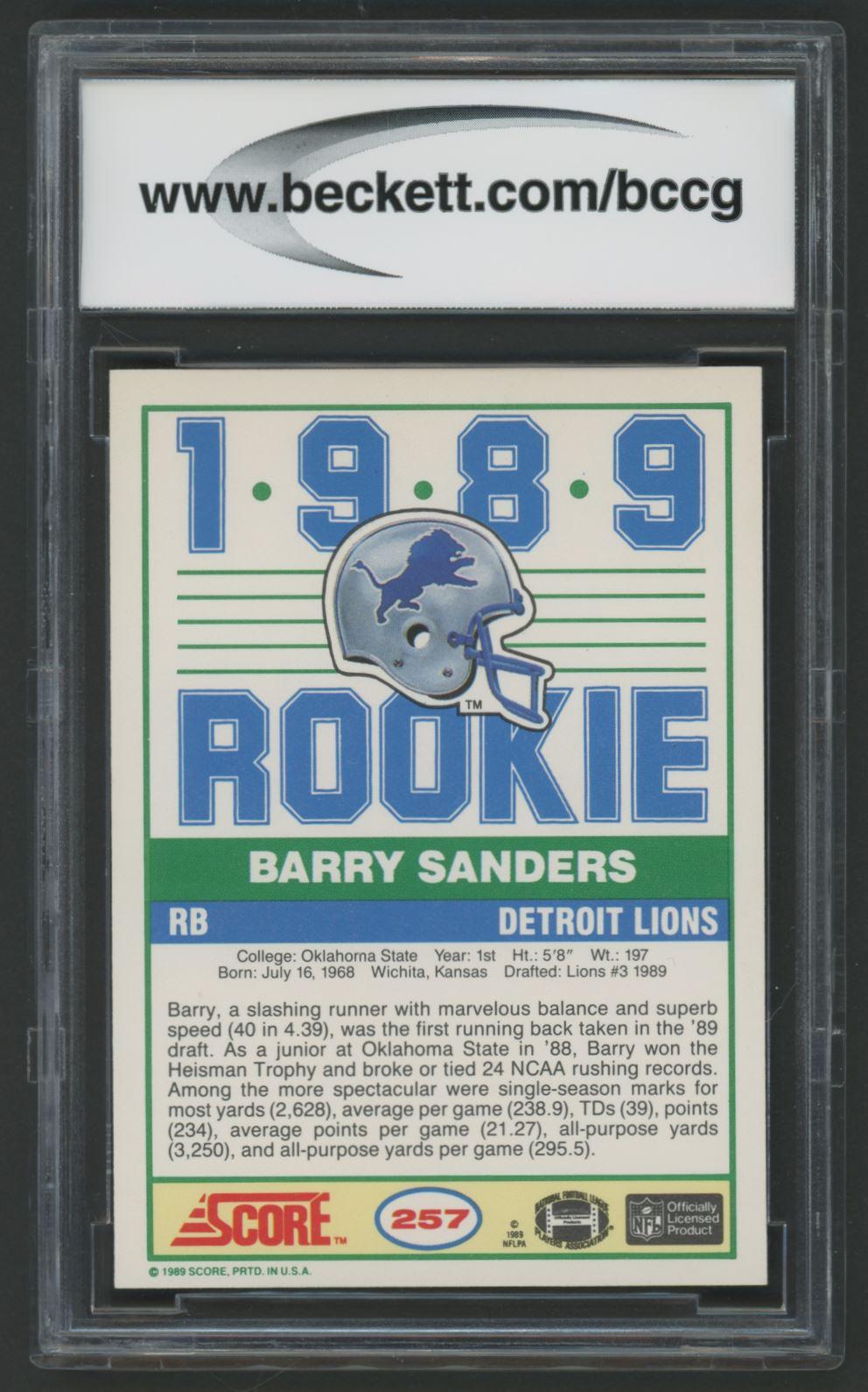 Barry Sanders 1989 Score #257 RC (BCCG 9) at PristineAuction.com Barry Sanders 1989 Score #257 RC (BCCG 9) at PristineAuction.com
