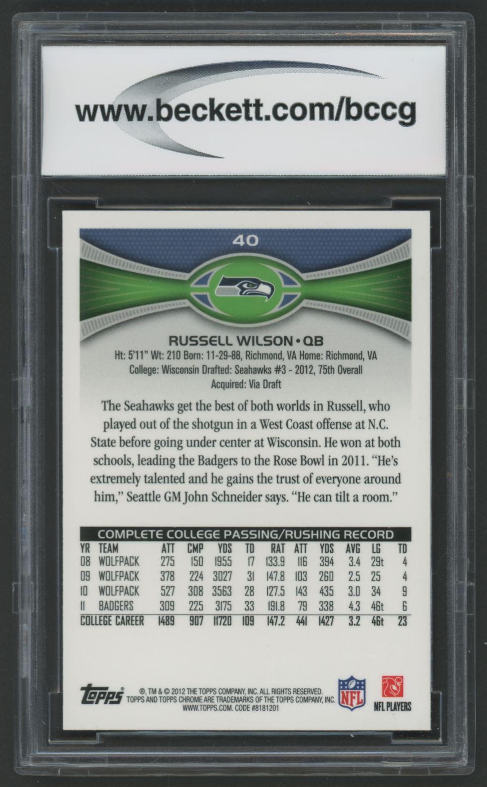 Russell Wilson 2012 Topps Chrome #40A (BCCG 9) at PristineAuction.com Russell Wilson 2012 Topps Chrome #40A (BCCG 9) at PristineAuction.com