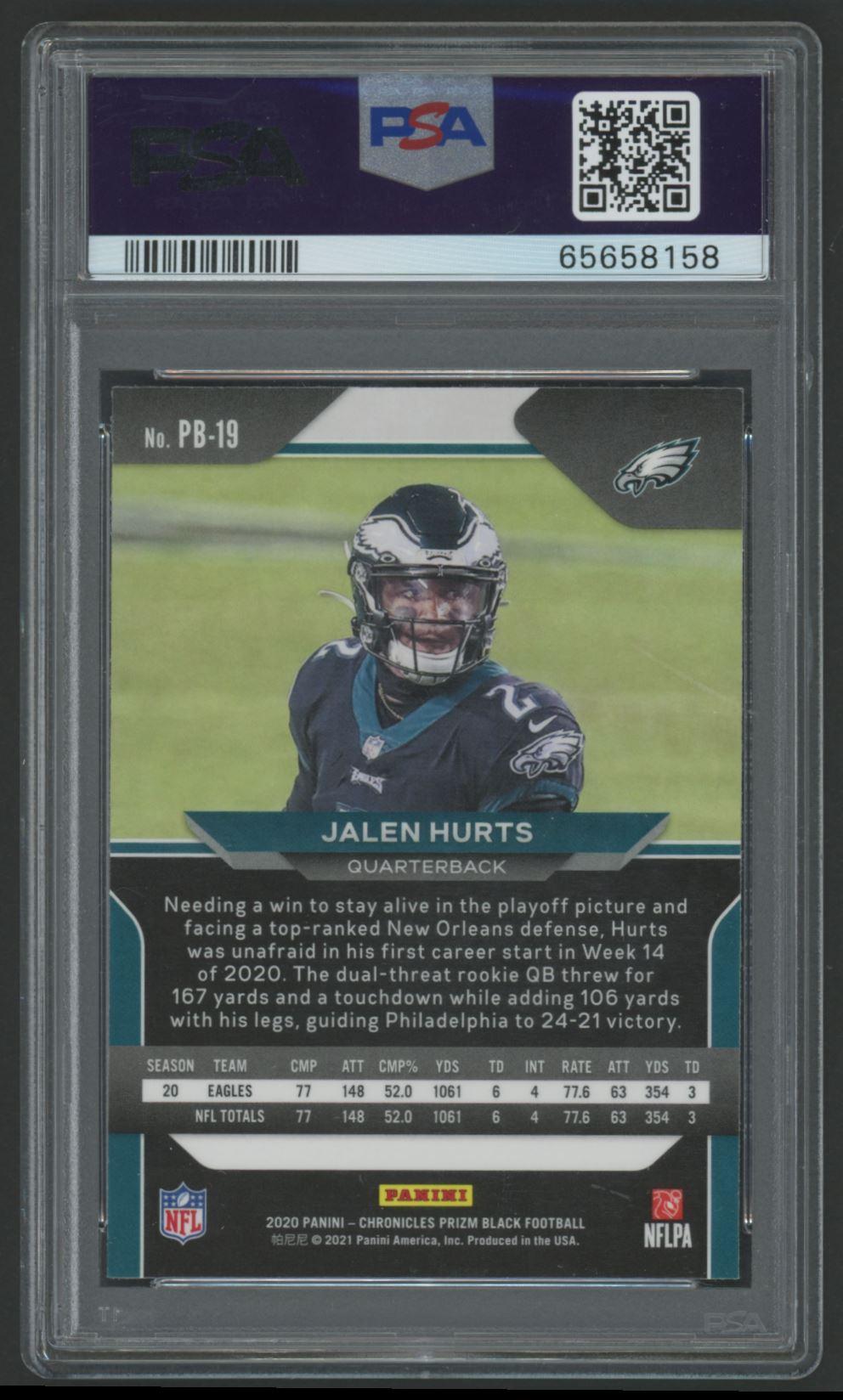 Jalen Hurts 2020 Panini Prizm Black #PB19 (PSA 10) at PristineAuction.com Jalen Hurts 2020 Panini Prizm Black #PB19 (PSA 10) at PristineAuction.com