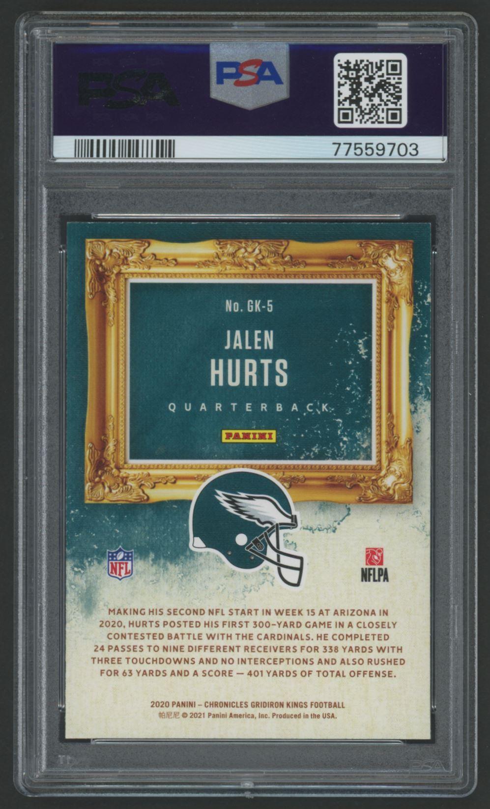Jalen Hurts 2020 Panini Chronicles Gridiron Kings #GK5 RC (PSA 10) at PristineAuction.com Jalen Hurts 2020 Panini Chronicles Gridiron Kings #GK5 RC (PSA 10) at PristineAuction.com
