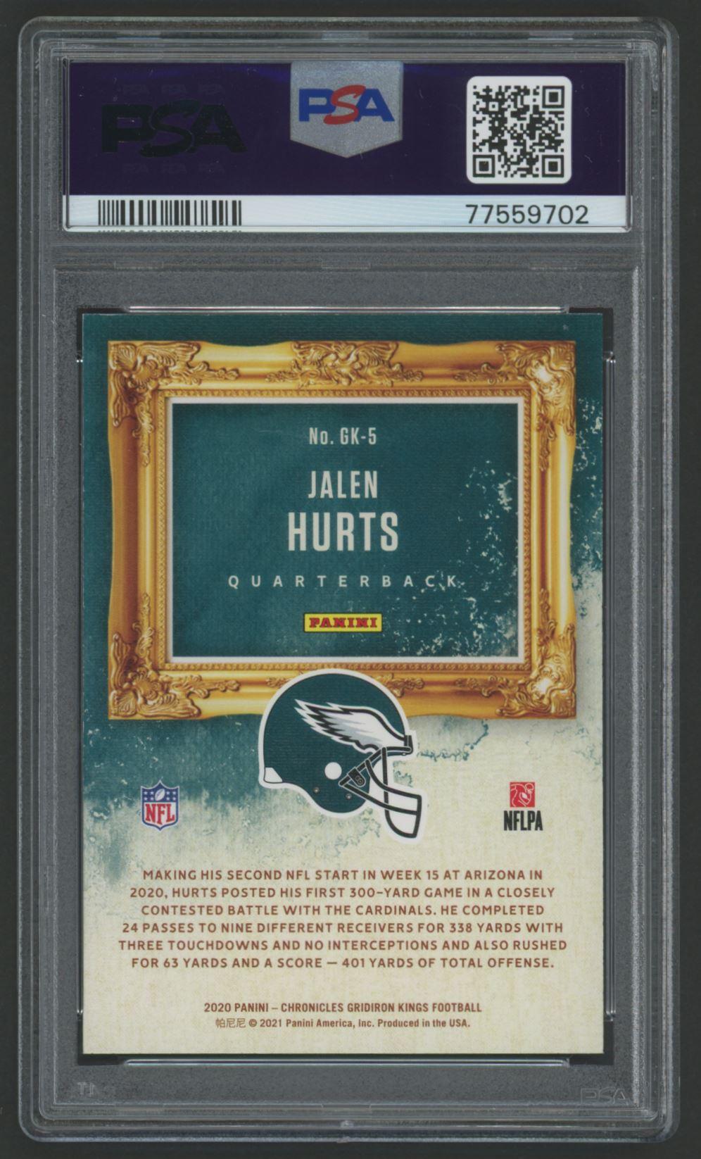 Jalen Hurts 2020 Panini Chronicles Gridiron Kings #GK5 RC (PSA 10) at PristineAuction.com Jalen Hurts 2020 Panini Chronicles Gridiron Kings #GK5 RC (PSA 10) at PristineAuction.com