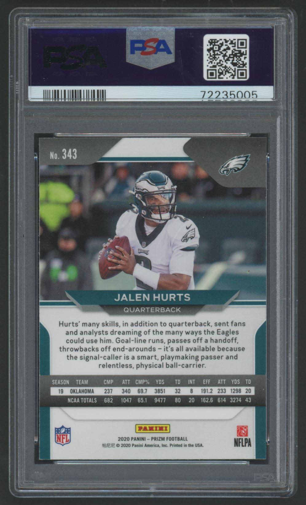 Jalen Hurts 2020 Panini Prizm #343 RC (PSA 10) at PristineAuction.com Jalen Hurts 2020 Panini Prizm #343 RC (PSA 10) at PristineAuction.com