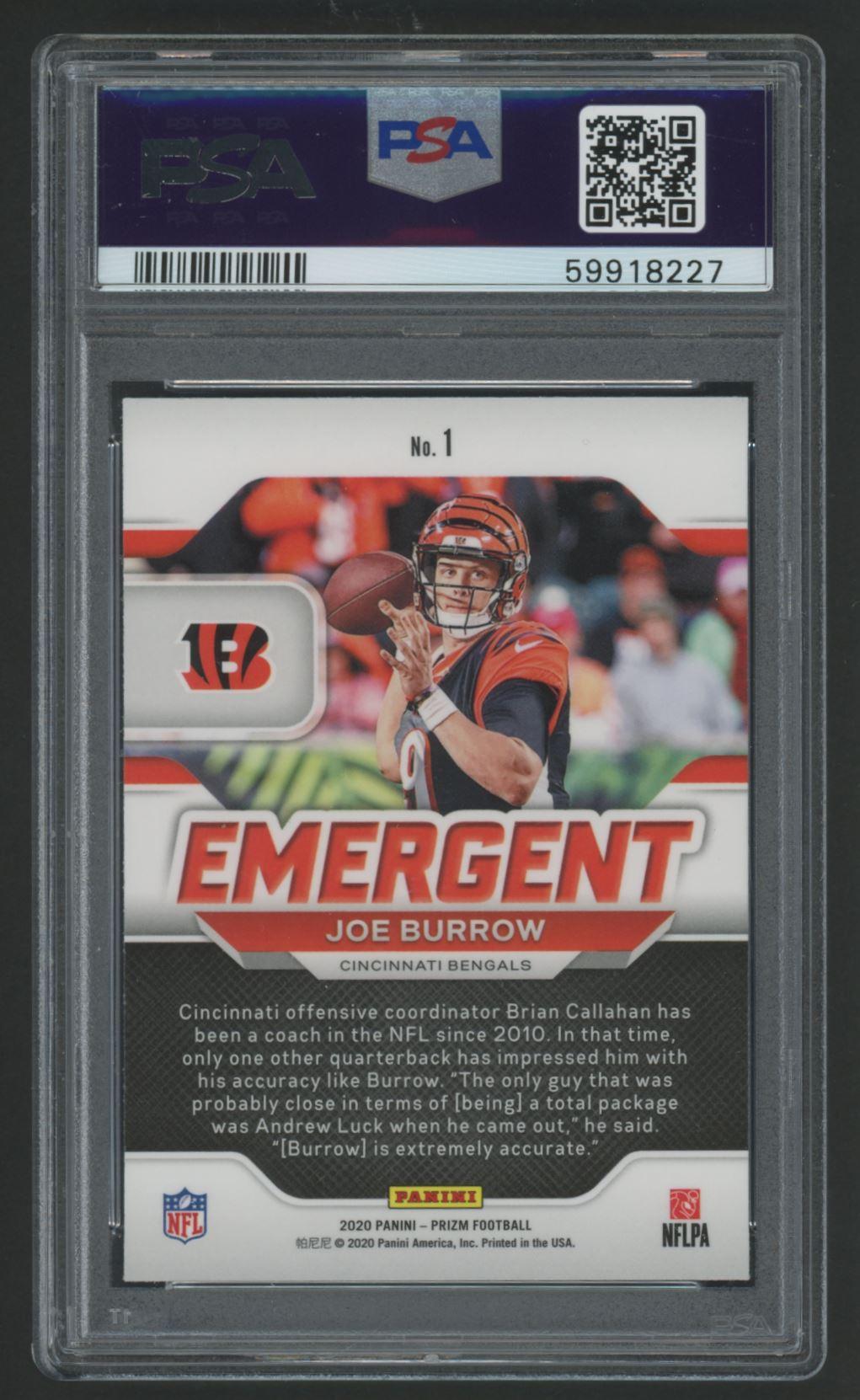 Joe Burrow 2020 Panini Prizm Emergent #1 RC (PSA 10) at PristineAuction.com Joe Burrow 2020 Panini Prizm Emergent #1 RC (PSA 10) at PristineAuction.com