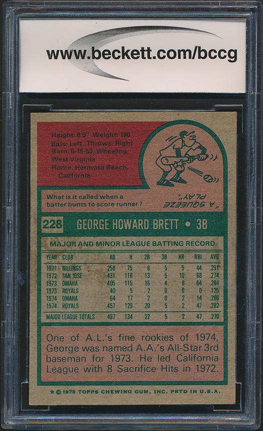 George Brett 1975 Topps #228 RC (BCCG 8) at PristineAuction.com George Brett 1975 Topps #228 RC (BCCG 8) at PristineAuction.com