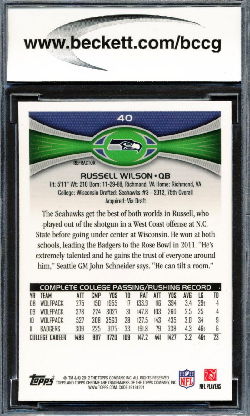 Russell Wilson 2012 Topps Chrome Refractors #40 (BCCG 10) at PristineAuction.com Russell Wilson 2012 Topps Chrome Refractors #40 (BCCG 10) at PristineAuction.com