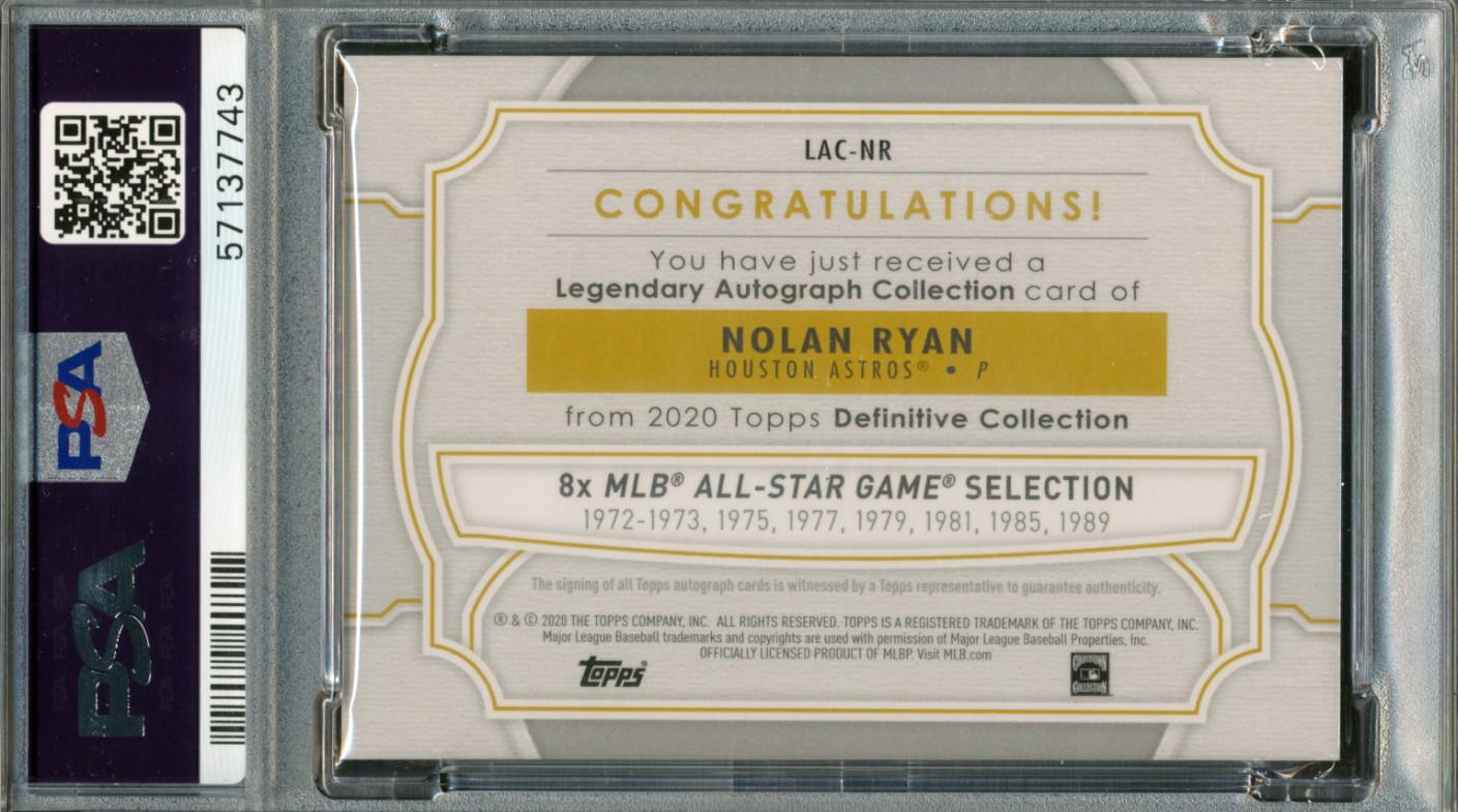 Nolan Ryan 2020 Topps Definitive Collection Legendary Autographs #LACNR #7/25 (PSA 10) at PristineAuction.com Nolan Ryan 2020 Topps Definitive Collection Legendary Autographs #LACNR #7/25 (PSA 10) at PristineAuction.com