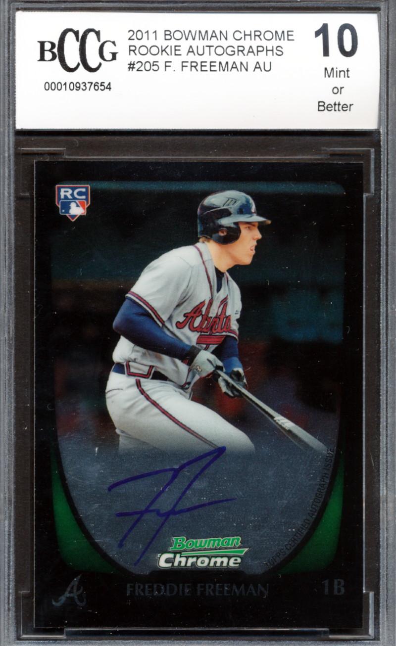 Freddie Freeman 2011 Bowman Chrome Rookie Autographs #205 (BCCG 10) at PristineAuction.com Freddie Freeman 2011 Bowman Chrome Rookie Autographs #205 (BCCG 10) at PristineAuction.com