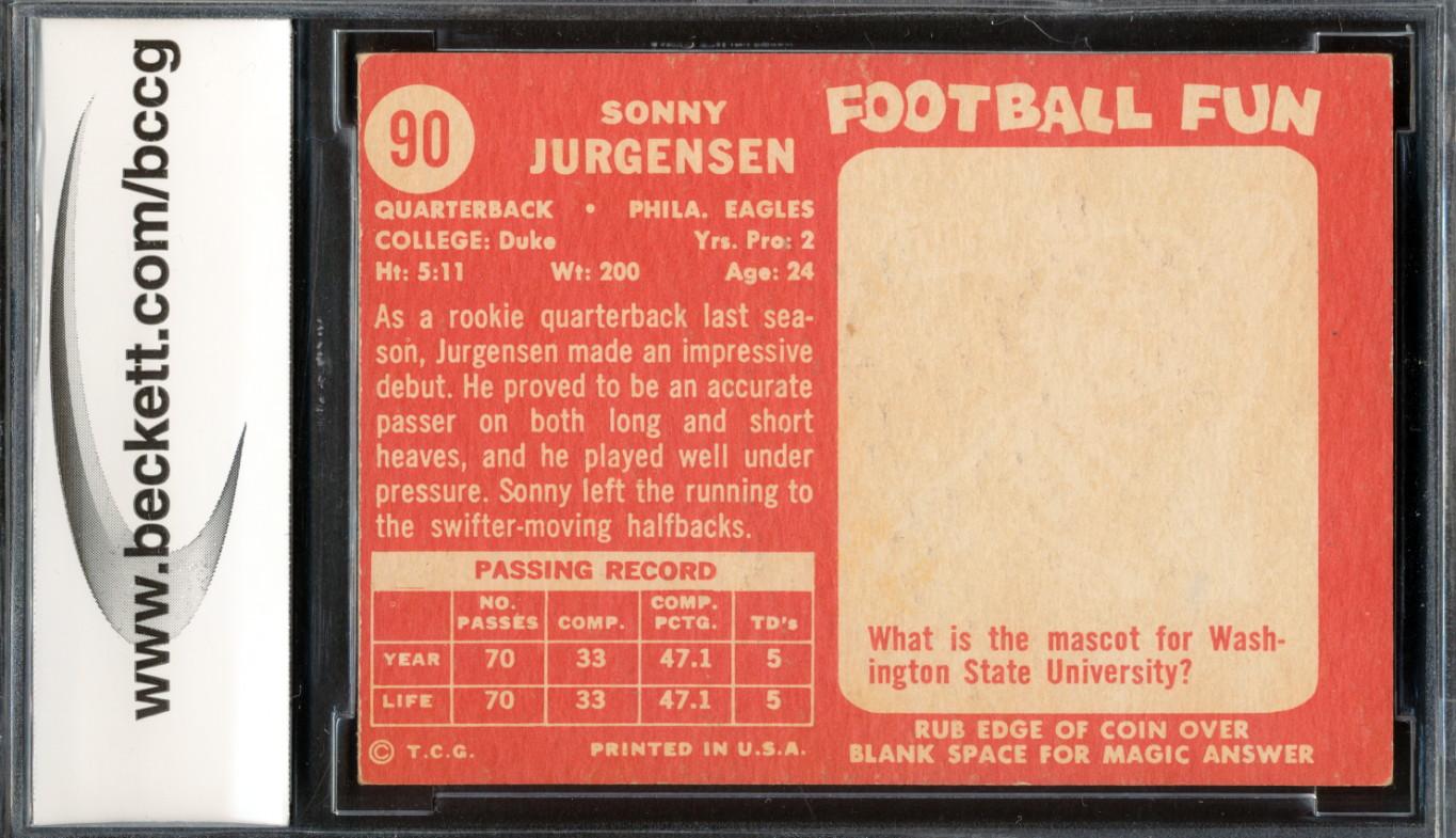 Sonny Jurgensen 1958 Topps #90 RC (BCCG 8) at PristineAuction.com Sonny Jurgensen 1958 Topps #90 RC (BCCG 8) at PristineAuction.com