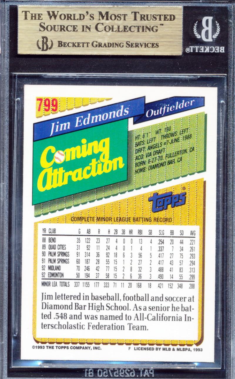 Jim Edmonds 1993 Topps #799 RC (BGS 9.5) at PristineAuction.com Jim Edmonds 1993 Topps #799 RC (BGS 9.5) at PristineAuction.com