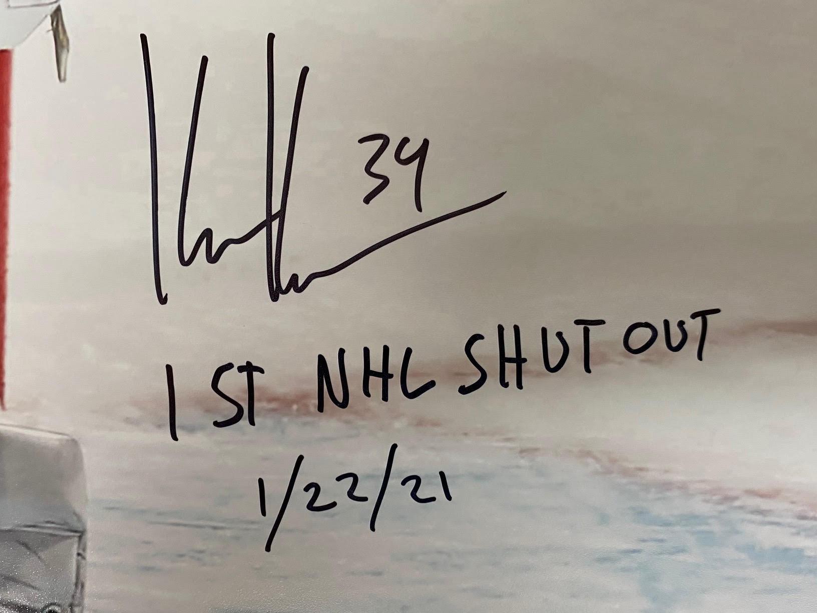 Kaapo Kahkonen Signed LE Wild 16x20 Photo Inscribed "1st NHL Shut Out 1/22/21" (Fanatics) at PristineAuction.com Kaapo Kahkonen Signed LE Wild 16x20 Photo Inscribed "1st NHL Shut Out 1/22/21" (Fanatics) at PristineAuction.com