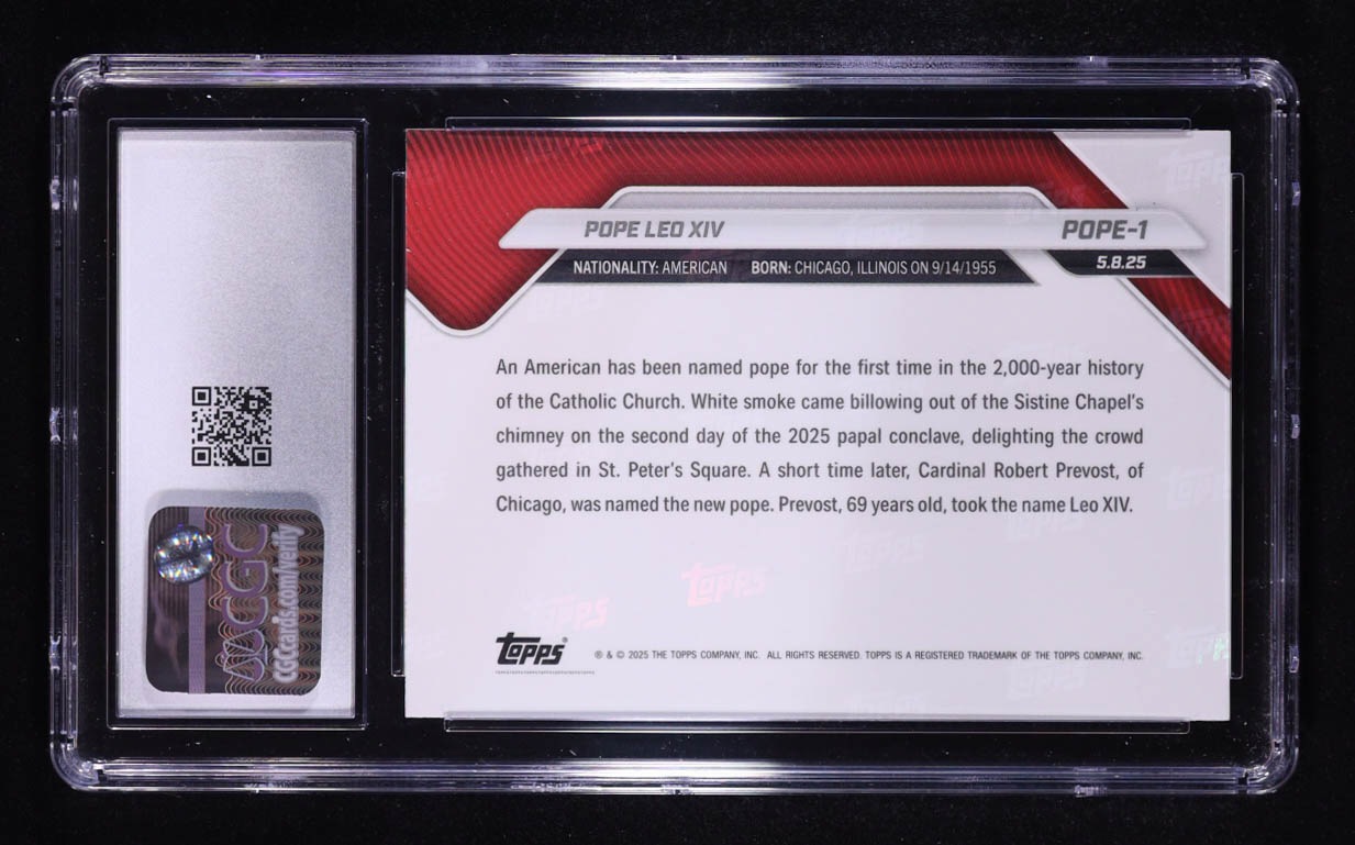 Pope Leo XIV 2025 Topps Now #POPE1 (CGC 10) at PristineAuction.com Pope Leo XIV 2025 Topps Now #POPE1 (CGC 10) at PristineAuction.com