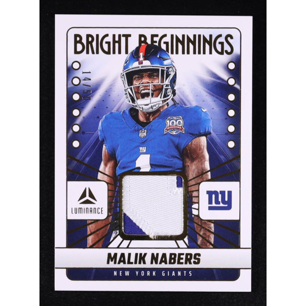 Malik Nabers 2025 Panini Luminance Bright Beginnings Jerseys Gold #7 #14/50 at PristineAuction.com