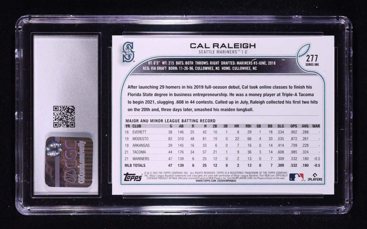 Cal Raleigh 2022 Topps #277 RC (CGC 10) at PristineAuction.com Cal Raleigh 2022 Topps #277 RC (CGC 10) at PristineAuction.com
