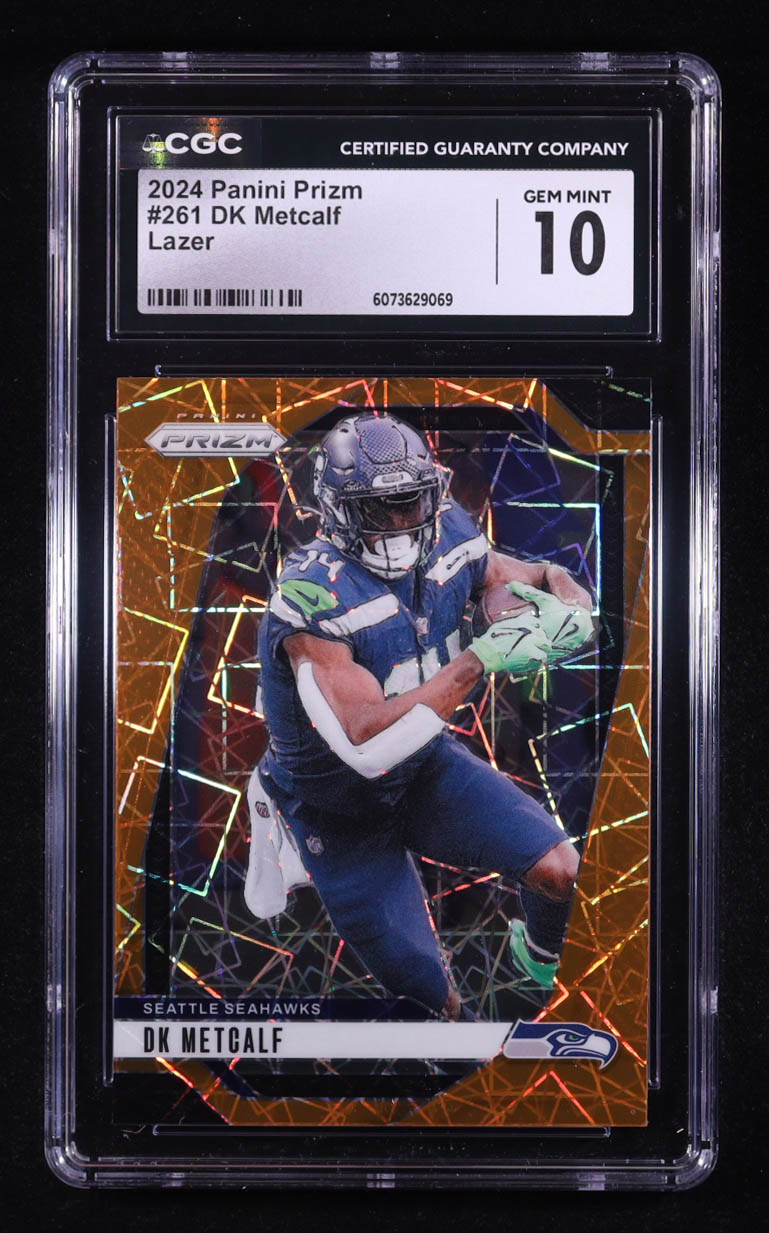 D.K. Metcalf 2024 Panini Prizm Prizms Orange Lazer #261 (CGC 10) at PristineAuction.com D.K. Metcalf 2024 Panini Prizm Prizms Orange Lazer #261 (CGC 10) at PristineAuction.com