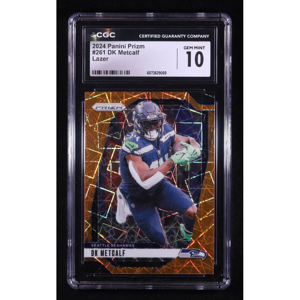 D.K. Metcalf 2024 Panini Prizm Prizms Orange Lazer #261 (CGC 10) at PristineAuction.com D.K. Metcalf 2024 Panini Prizm Prizms Orange Lazer #261 (CGC 10) at PristineAuction.com