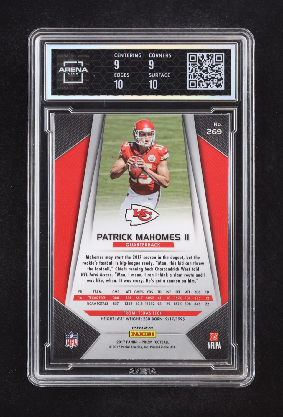 Patrick Mahomes II 2017 Panini Silver Prizm #269 RC (Arena Club 9.5) at PristineAuction.com Patrick Mahomes II 2017 Panini Silver Prizm #269 RC (Arena Club 9.5) at PristineAuction.com