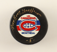 Bernie "Boom-Boom" Geoffrion Signed Canadiens Logo Hockey Puck (PSA) at PristineAuction.com