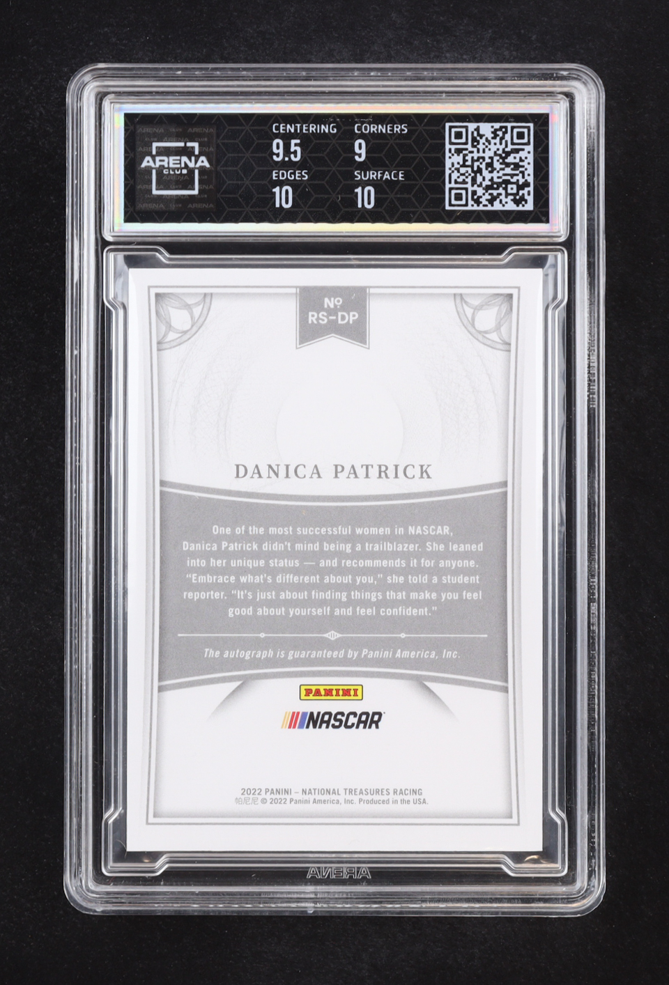 Danica Patrick 2022 Panini National Treasures Nascar Retro Signatures #RS-DP #16/49 (Arena Club 9.5 | Autograph Graded 10) at PristineAuction.com Danica Patrick 2022 Panini National Treasures Nascar Retro Signatures #RS-DP #16/49 (Arena Club 9.5 | Autograph Graded 10) at PristineAuction.com