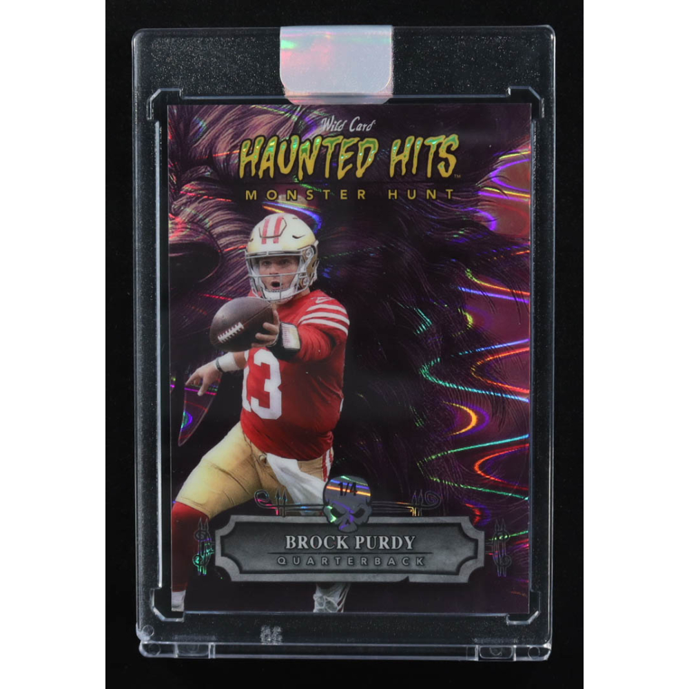 Brock Purdy 2024 Wild Card Haunted Hits Monster Hunt Werewolf Seismic Purple #HHWWBP #1/4 at PristineAuction.com