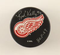 Red Kelly Signed Red Wings Logo Hockey Puck Inscribed "H.O.F-69" (PSA) at PristineAuction.com