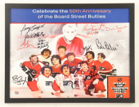 Philadelphia Flyers Custom Framed Photo Display Signed by (11) with Bill Barber, Bernie Parent, Tom Bladon, Terry Crisp Inscribed "The Hammer" & "HOF 84" (PSA) at PristineAuction.com