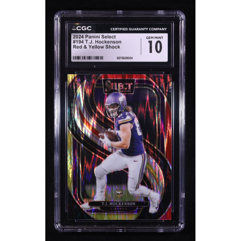 T.J. Hockenson 2024 Select Prizm Red and Yellow Shock #194 (CGC 10) at PristineAuction.com
