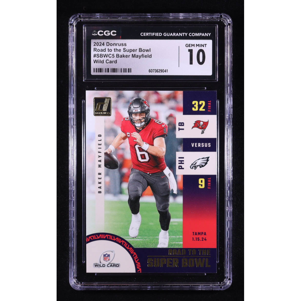 Baker Mayfield 2024 Donruss Road to the Super Bowl Wild Card #5 (CGC 10) at PristineAuction.com