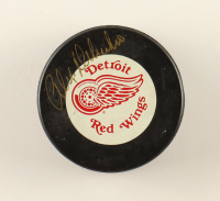 Alex Delvecchio Signed Red Wings Logo Hockey Puck (PSA) at PristineAuction.com