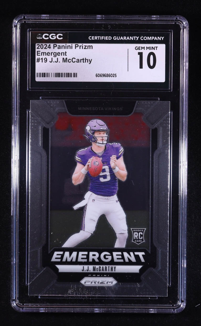JJ McCarthy 2024 Panini Prizm Emergent #19 RC (CGC 10) at PristineAuction.com JJ McCarthy 2024 Panini Prizm Emergent #19 RC (CGC 10) at PristineAuction.com