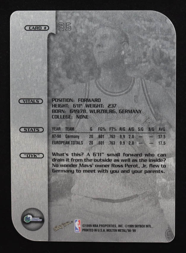Dirk Nowitzki 1998-99 SkyBox Molten Metal Xplosion #35 RC at PristineAuction.com Dirk Nowitzki 1998-99 SkyBox Molten Metal Xplosion #35 RC at PristineAuction.com