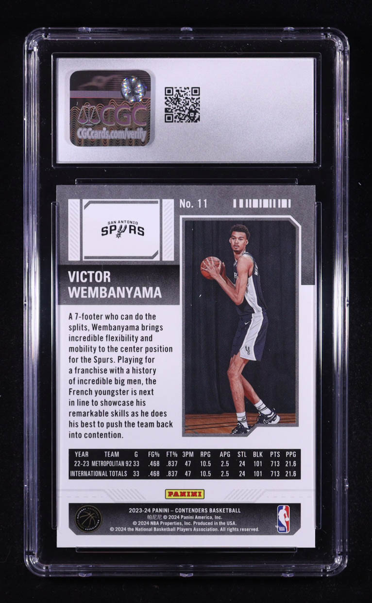 Victor Wembanyama 2023-24 Panini Contenders Retail #11 RC (CGC 10) at PristineAuction.com Victor Wembanyama 2023-24 Panini Contenders Retail #11 RC (CGC 10) at PristineAuction.com