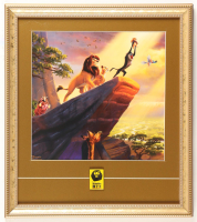 Thomas Kinkade "The Lion King On Pride Rock" Custom Framed Print Display with China Only Lion King Pin at PristineAuction.com