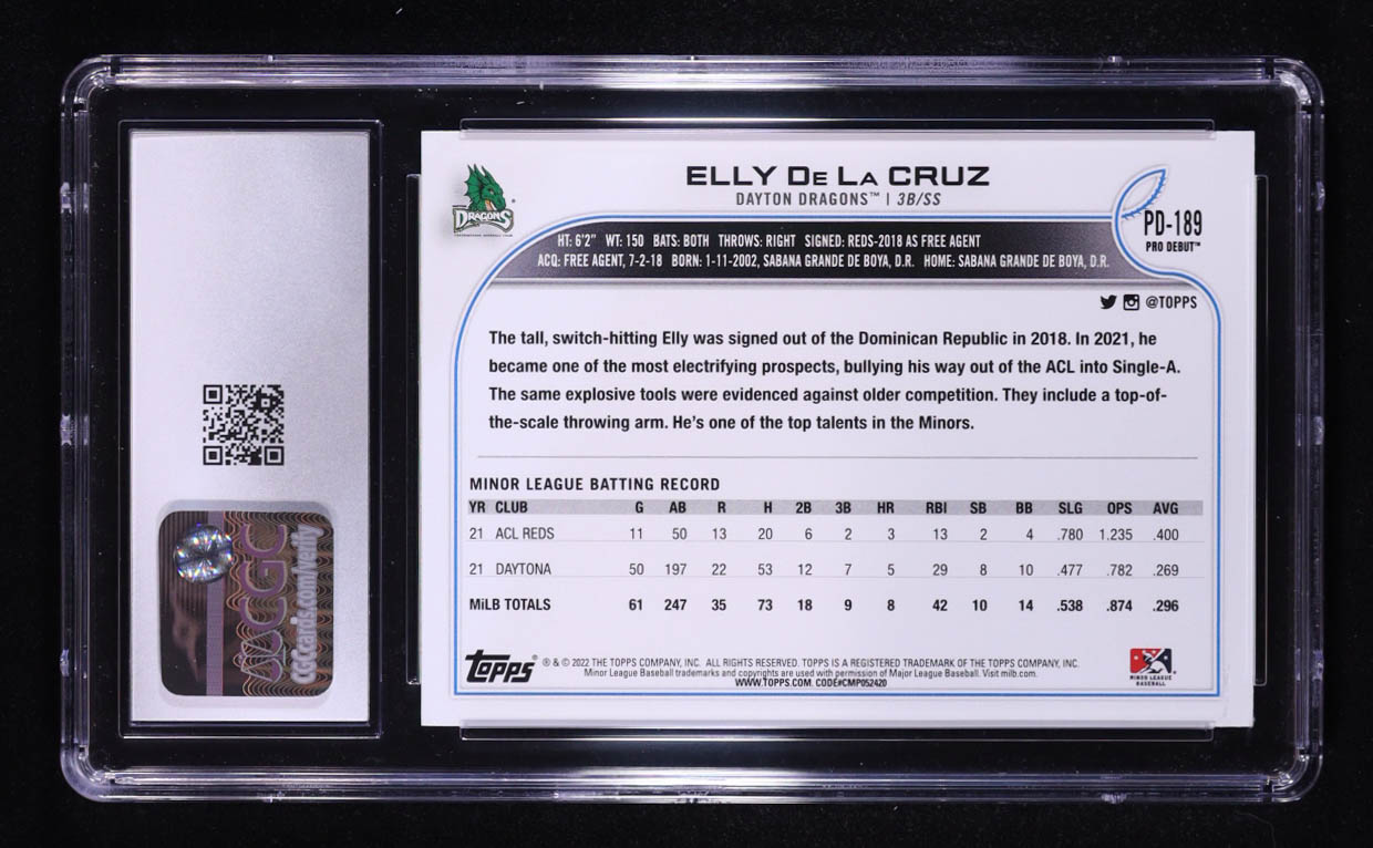 Elly De La Cruz 2022 Topps Pro Debut #PD189 RC (CGC 10) at PristineAuction.com Elly De La Cruz 2022 Topps Pro Debut #PD189 RC (CGC 10) at PristineAuction.com
