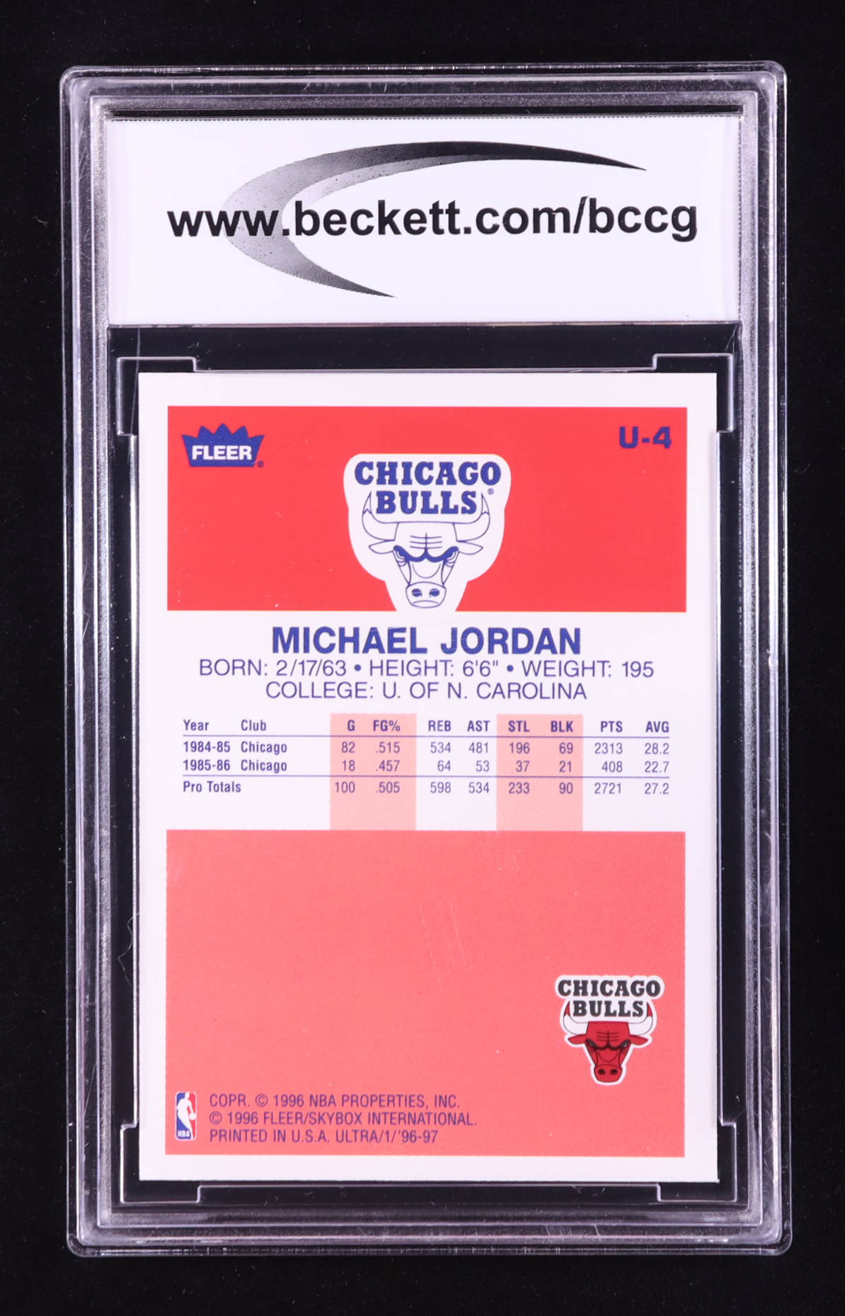 Michael Jordan 1996-97 Ultra Decade of Excellence #U4 (BCCG 9) at PristineAuction.com Michael Jordan 1996-97 Ultra Decade of Excellence #U4 (BCCG 9) at PristineAuction.com
